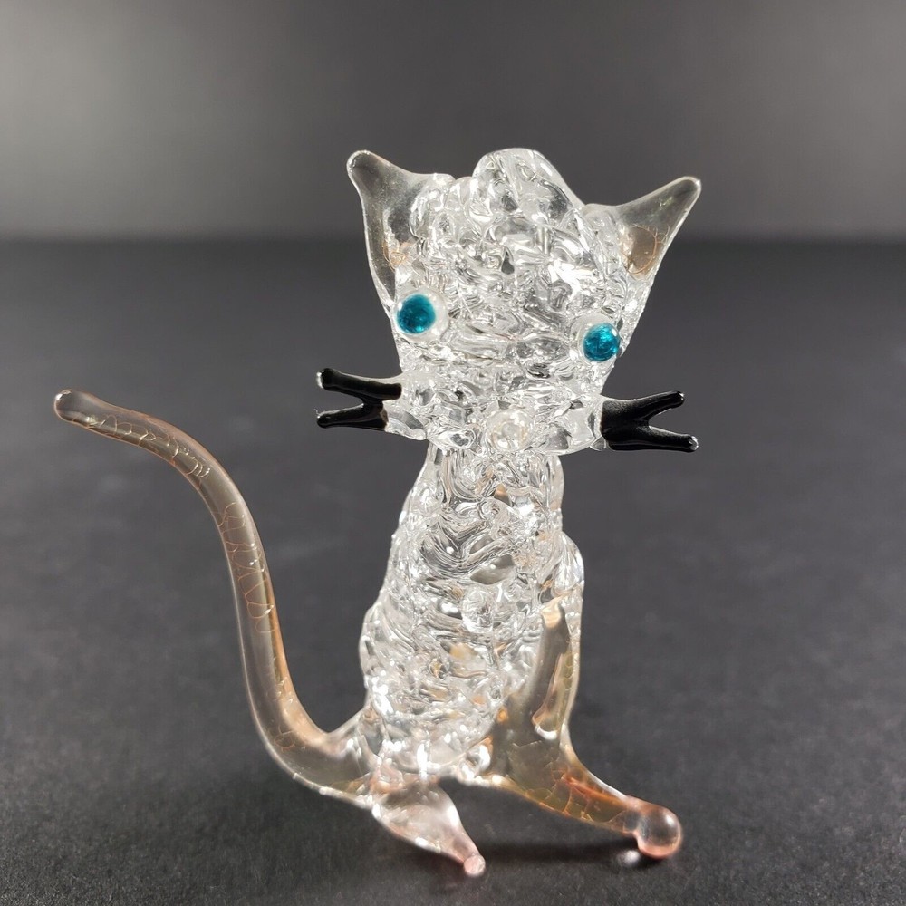 Vintage Whimsical Art Glass Cat Figurine 2" Very Delicate Unknown Brand Artist‎